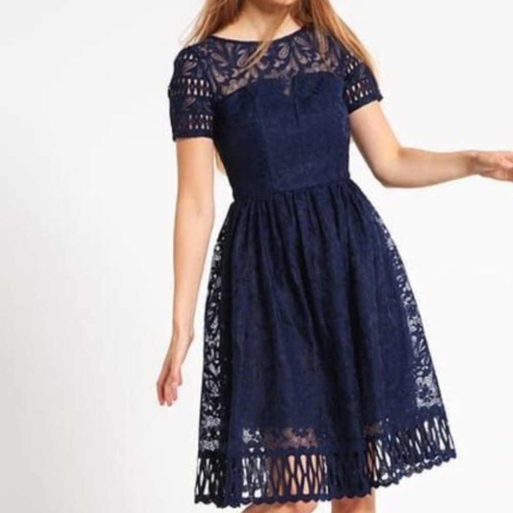 Chi Chi London Sheridan Dress in Navy Size 6